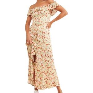Free People Cream and Red Floral Maxi Dress
